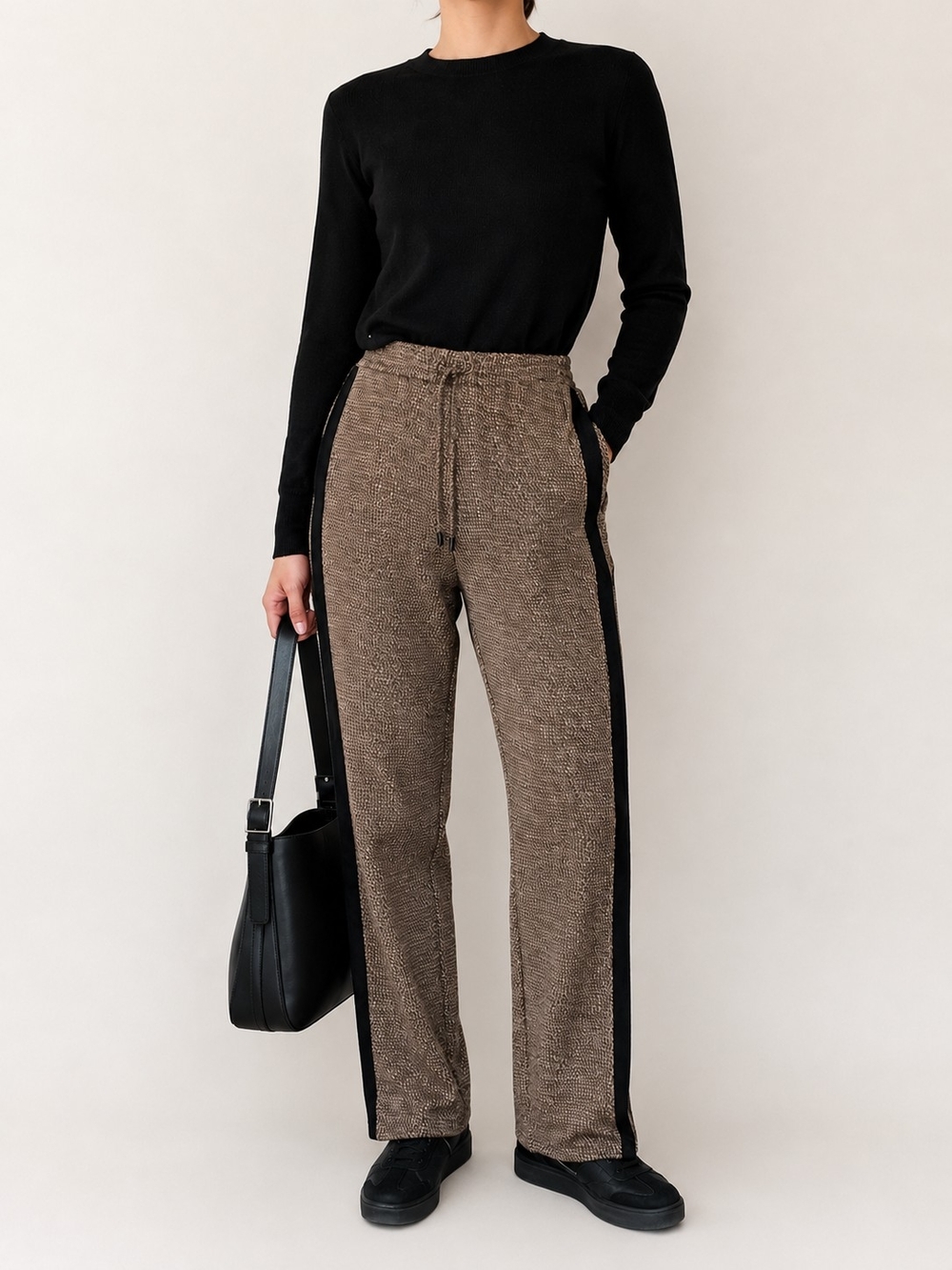Vince 100% Silk Drawstring Jogger Pants M Brown Black Print Pull On